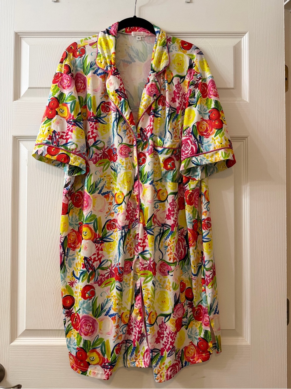 Floral Button-Front Short Sleeve Pajama Top — Multicolor